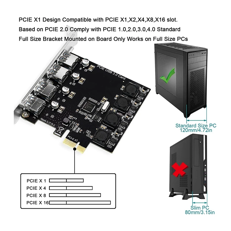 

4 Ports USB 3.0 Super Fast 5Gbps PCI Express(PCIe) Expansion Card for Windows Server, XP,7,Vista,8,8.1,10
