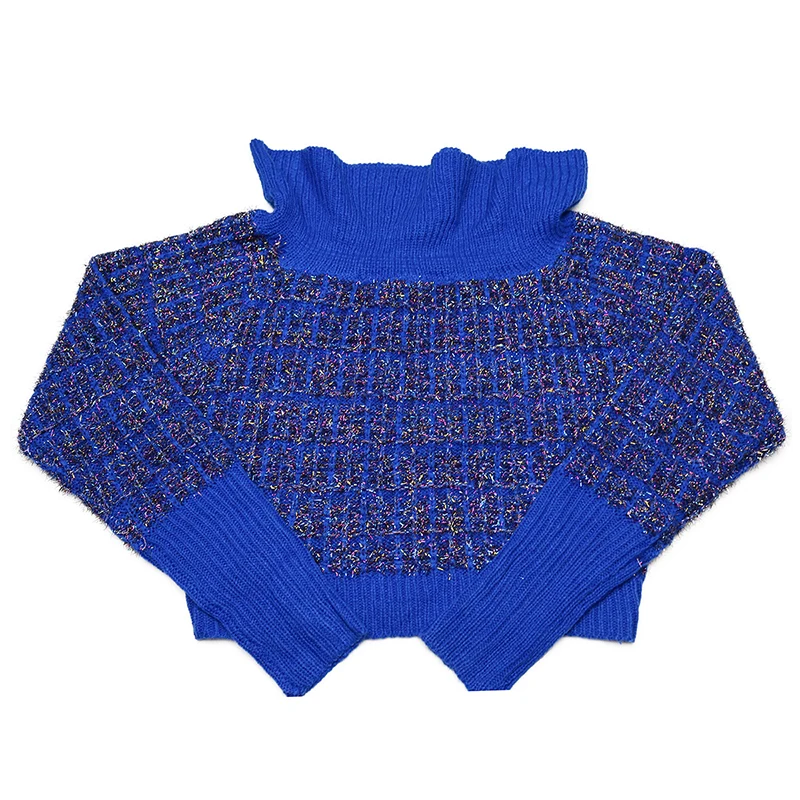 

Solid Color Off the Shoulder Sequined Crop Tops & Drawstring Pants New Autumn Women Suit Hot Style Knitting 2 Piece Set