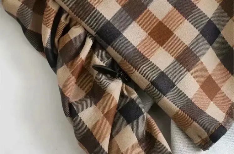 Новинка Женская винтажная плиссированная клетчатая Повседневная короткая