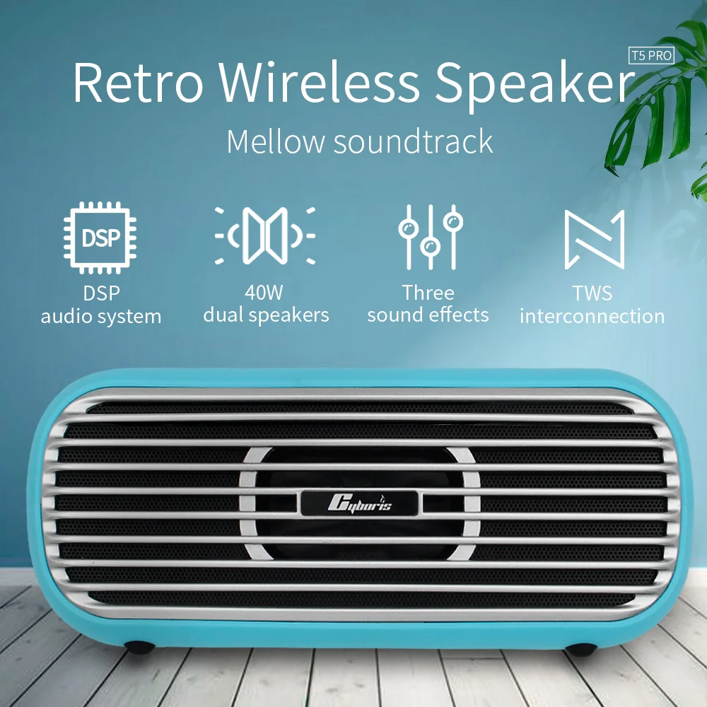 Cyboris 40 Вт громкоговоритель в стиле ретро с беспроводной Bluetooth TF картой встроенный DSP TWS стерео бас для фестиваля подарок на открытом воздухе Вечерние