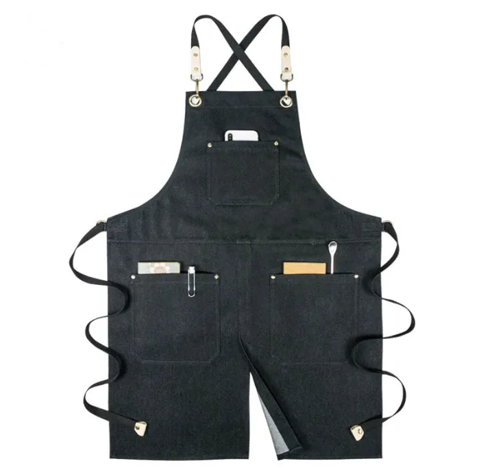 

Apron Nordic Style Hanging Neck Blue Cowboy Fashion Cafe Adult Overalls Barber Apron Kitchen Cooking Apron Dress All-match New
