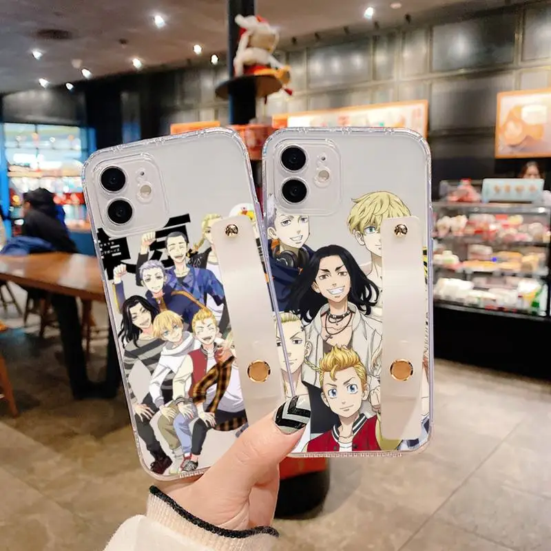 

manjiro sano Tokyo Avengers Revengers Phone Case Transparent Wrist Strap for iPhone 12 11 8 7 se 2020 mini pro X XS XR MAX Plus