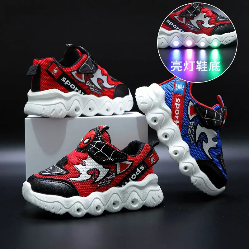 

New LED Luminous Spider Kids Shoes Boys Girls Light Children Luminous Sneakers Baby Sport Boy Girl Light ventilation Shoes