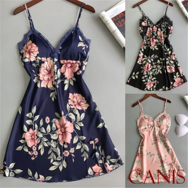 Сексуальная Женская кружевная Пижама с цветочным принтом шелковое ночное