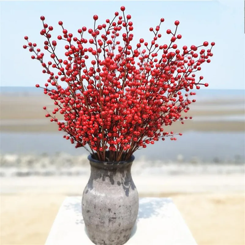 

10pcs Fake Christmas Berry Tree Branches Artificial Berry Fruit Stems 25" for Xmas Tree Home Table Floral Decoration