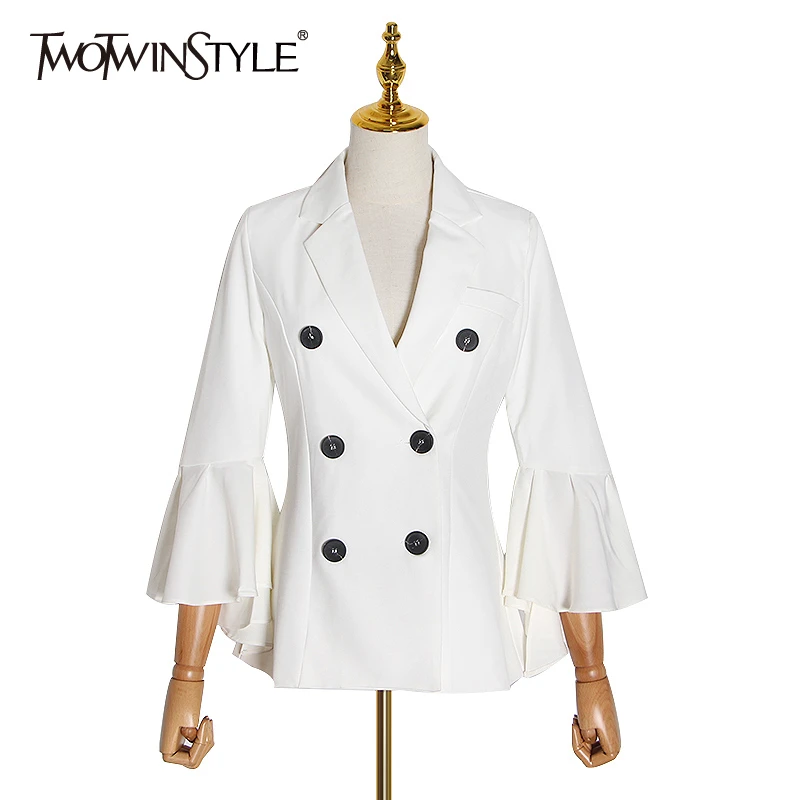 TWOTWINSTYLE элегантный костюм для женщин Зубчатый расклешенный длинный рукав Высокая