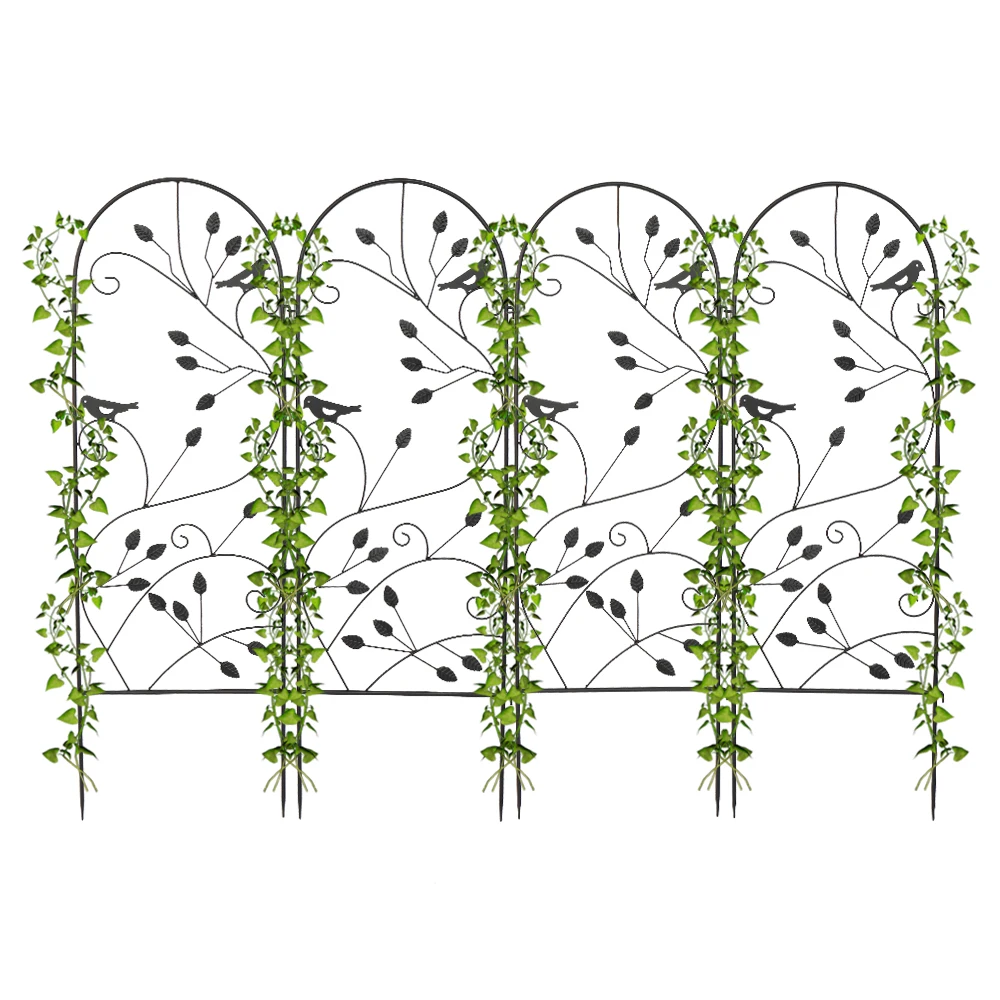 

4pcs Rustproof Iron Garden Trellis 46x15in for Potted Plants Lattice Climbing Rose Vine Flower Cucumber Clematis Arched Top Leaf