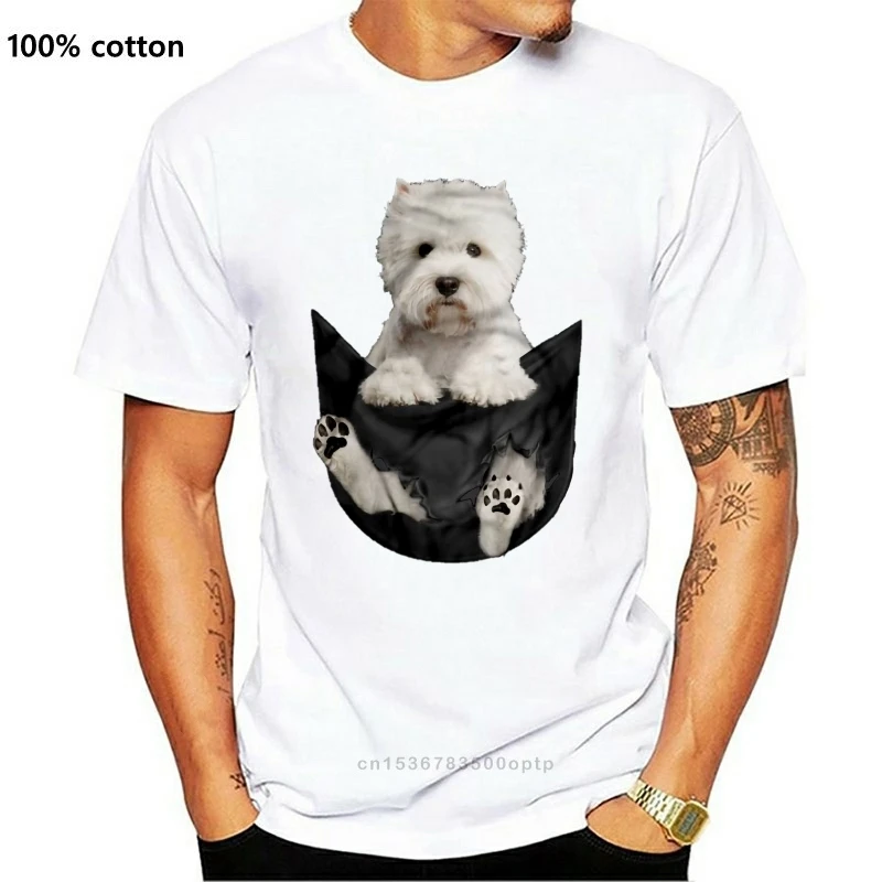 

Новая забавная Мужская футболка, модная футболка West Highland White Terrier с карманами, женская футболка