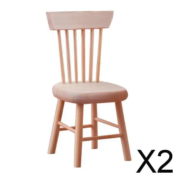 

2x1/12 Dollhouse Miniatures Furniture Wooden Unpainted Mini Chair Model Decor