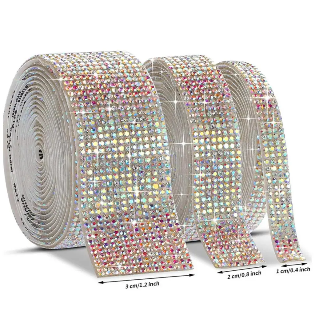 

3 Rolls Self-Adhesive Crystal Rhinestone Diamond Ribbon Decorative Sticker