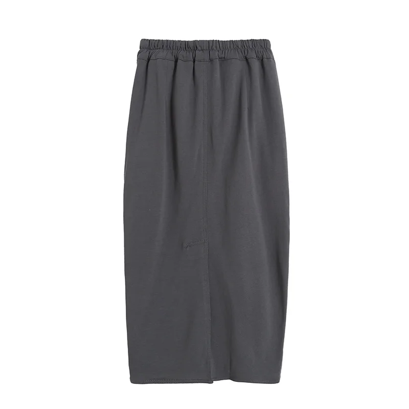 

Vintage High Elastic Waist Skirt Women New Drawstring Zipper Pockets Split Sexy Bottom temperament Stretch High Waist Skirts