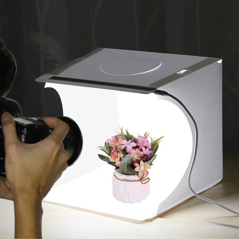 

20*20cm Mini Folding Studio Diffuse Soft Box Lightbox With LED Light Black White Photography Background Photo Studio Box