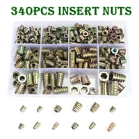 340pcs assorted flanged hex drive head furniture nuts m4 m5 m6 m8 m10 zinc alloyl thread for wood insert nut