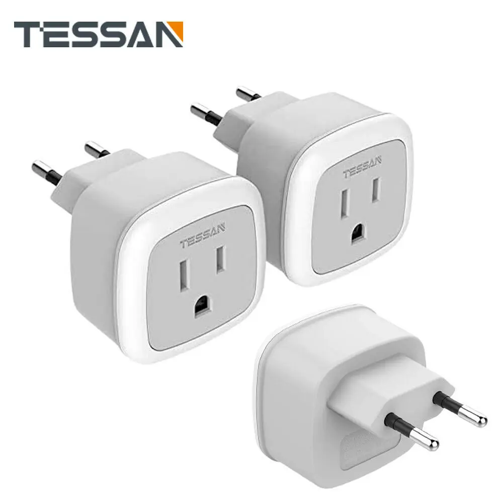 

TESSAN 2 Pack International Type C European Plug Adapter for US to Europe Spain Russian France Travel Outlet Adapter Mini Size