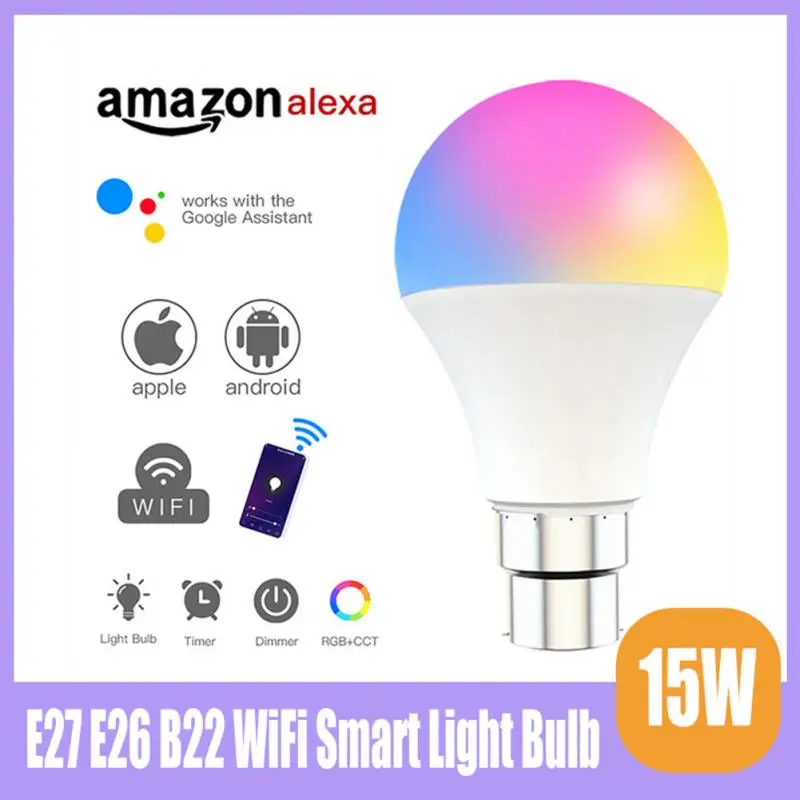 

15 Вт умный светильник, светодиодная лампа RGB, цветная светодиодная лампа RGBW, украшение дома, 85-265 в, RGB + белая умная лампа с регулируемой яркос...