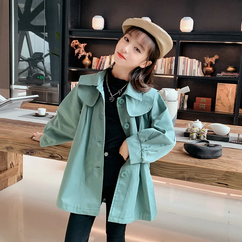 

Children Elegant Princess Overcoat Teens Girls Belt Detachable Mid-length Coat Kids Spring Autumn Casual Windbreaker 8 10 12 14Y