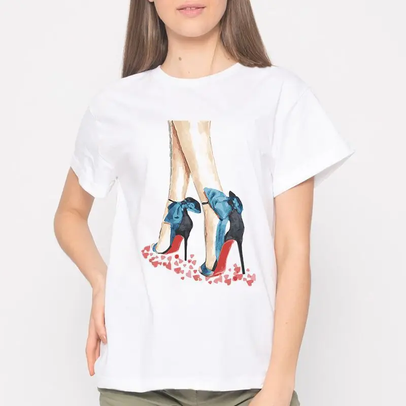 

2021 New Fashion Graphic Print T Shirts Women High Heels Print Tshirts Ladies Casual Short Sleeve Tops Tee Shirt Female Clothes