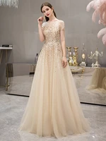 luxury short sleeved queen aura new evening dress bridal temperament banquet ball host large size customization