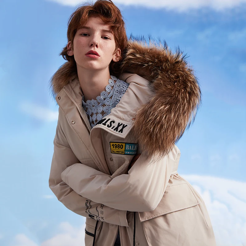 Женский пуховик на утином пуху MissFoFo теплая офисная куртка молнии с большим мехом