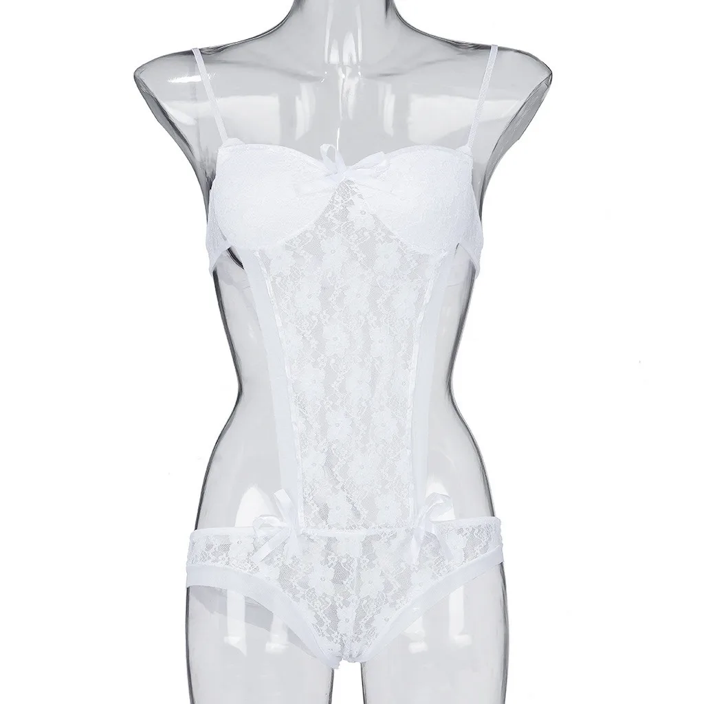 

Women's sexy lingerie lace teddy features plunging eyelashes and Snaps crotch lingerie set sexy bras