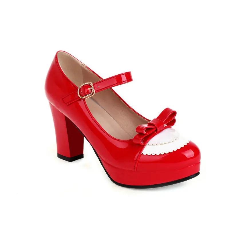 

Bow Shoes Shallow Mouth Heel Woman Large Size Basketball Platform Chunky Sandals Round Toe Footwear 2021 Big Block Straps Beige