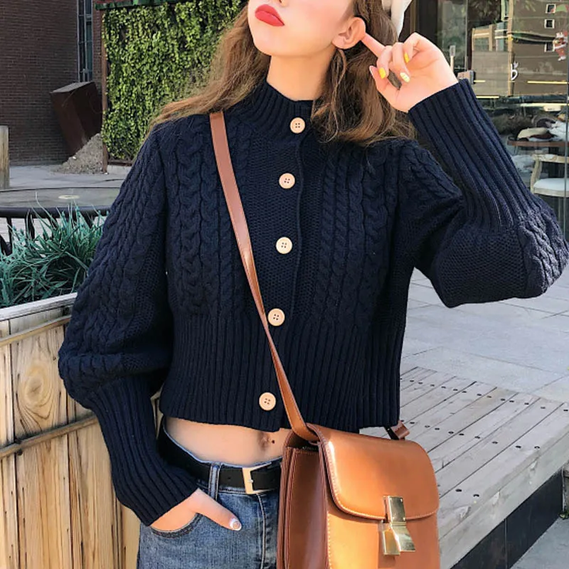 Женский винтажный свитер NORMOV Осенний вязаный короткий облегающий однотонный