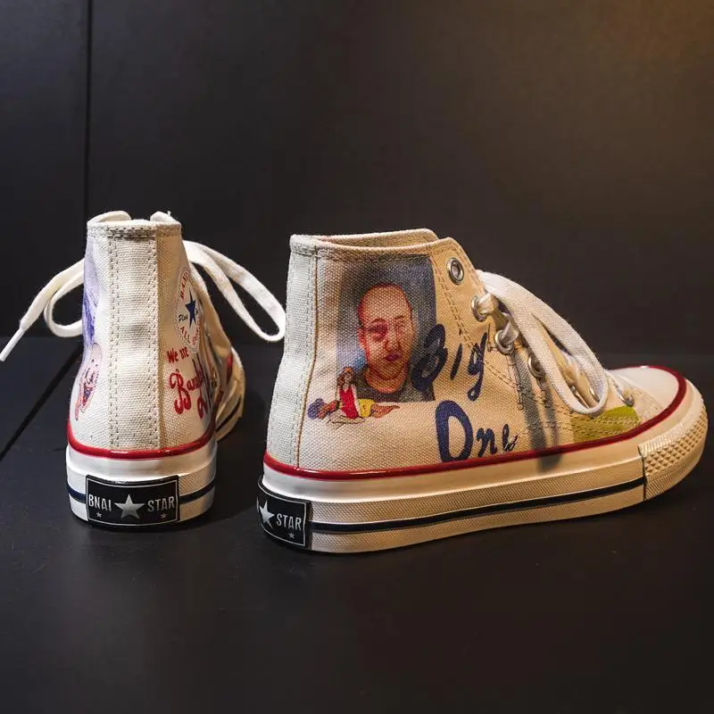 

Students All-match Graffiti High-Top Skateboard Shoe Fashion Stylish Sneakers Girls Women Casual Shoes Spring Cloth Flats White