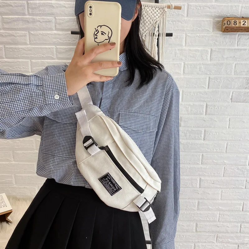

Chest Crossbody Bag Canvas Waist Bag Women Belt Bag Men Casual Bum Bag Unisex Travel Phone Pouch Fanny Hip Pack With Toy Pendent