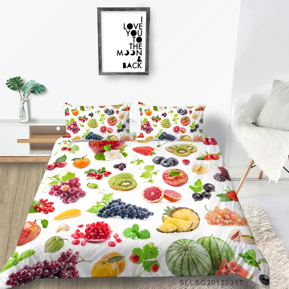 

Variety Of Fruits Bed Set Single Creative High End Quilt Cover Twin Full Double King Queen Colorful Bedding Set For Children