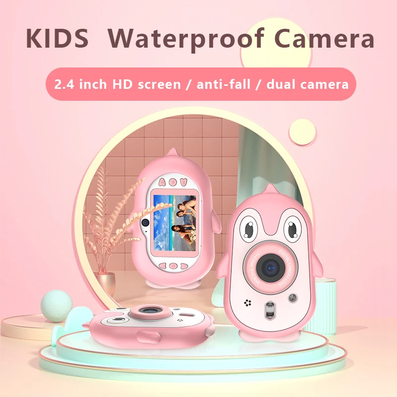 Kids Digital Camera 2MP 1080P Cute Cartoon IP68 waterproof Video 2.4inch Screen Game Children Birthday Christmas Gift | Электроника