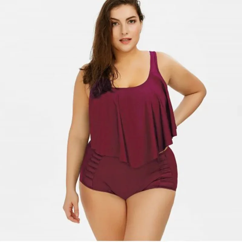 Женский купальник большого размера бикини с завышенной талией купальный костюм