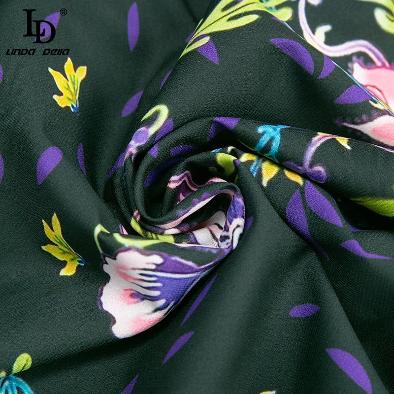 

LD LINDA DELLA 2021 Women's New Summer Long Shirt style Dress Lantern Sleeve Single-breasted Floral print Vintage Party Dress