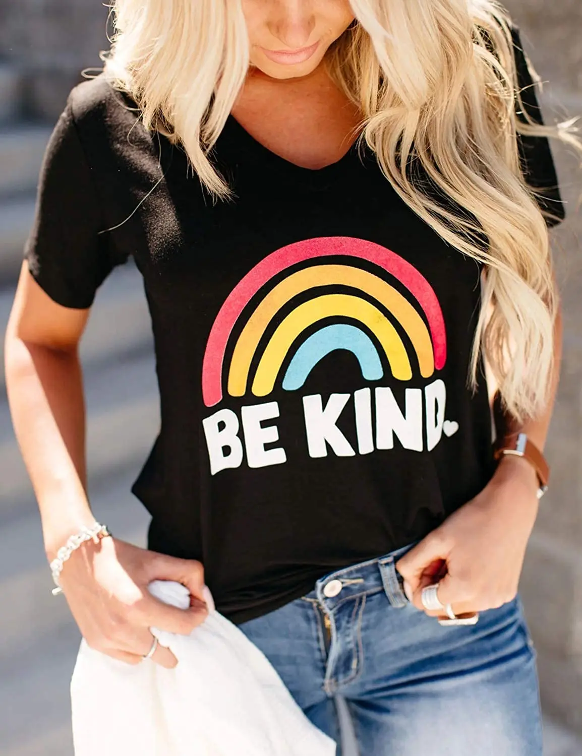 

2021 T Shirt Women Kawaii Summer Blooming Jelly Womens Rainbow T Shirt Round Neck Short Sleeve Summer Tops Cute Graphic Tees