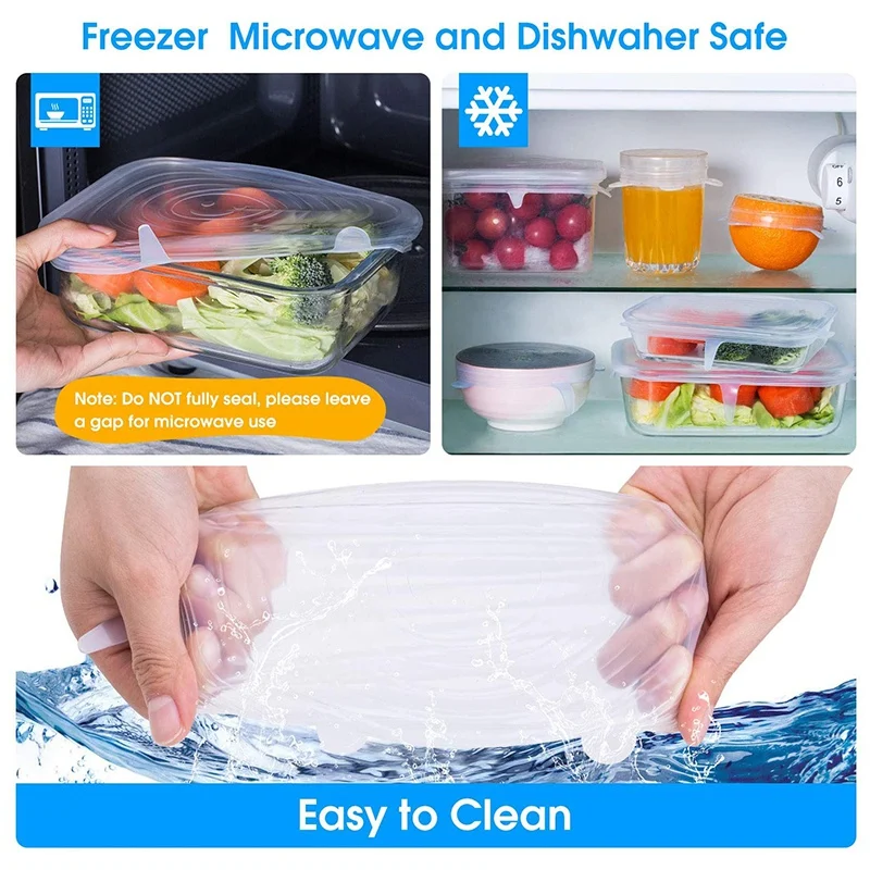 

Silicone Stretch Lids 24Pack Reusable Food Storage Covers for Bowl Containers Plates Microwave,Various Sizes Seal Cover