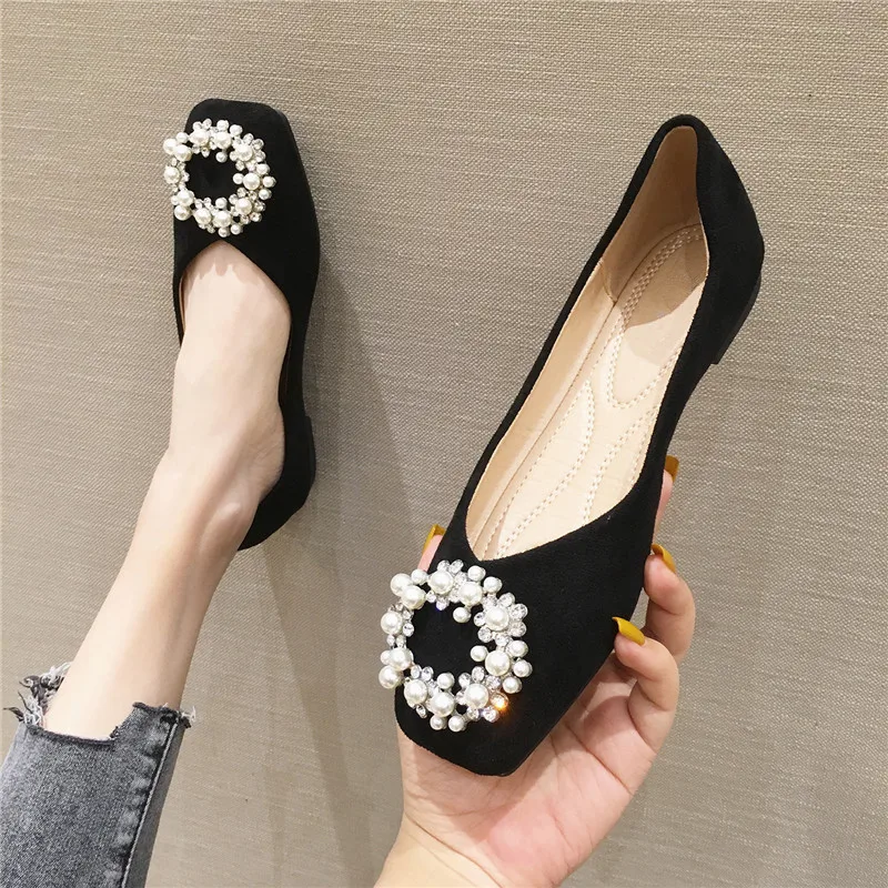 Zapatillas Mujer мягкая подошва квадратный носок балетки на плоской подошве с пряжкой