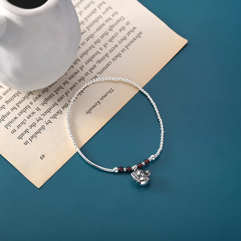 Браслеты анклеты женские из серебра 925 пробы с натуральным гранатом|Анклеты| |