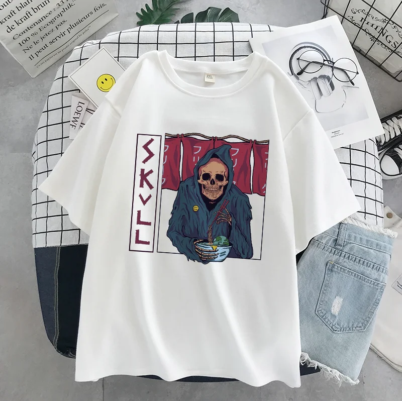 Ангел Дьявол Готический футболка женская с принтом скелета Гранж эстетику гот T