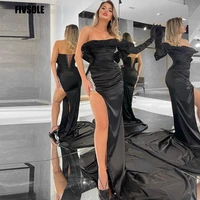 fivsole 2022 black sequines mermaid evening dresses shiny full sleeves high side slit prom party gowns strapless robes de soir%c3%a9e