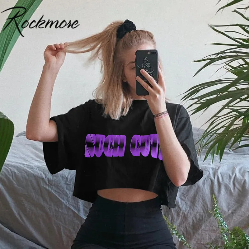 Rockmore 100% хлопок черная футболка для женщин короткий рукав повседневная с принтом