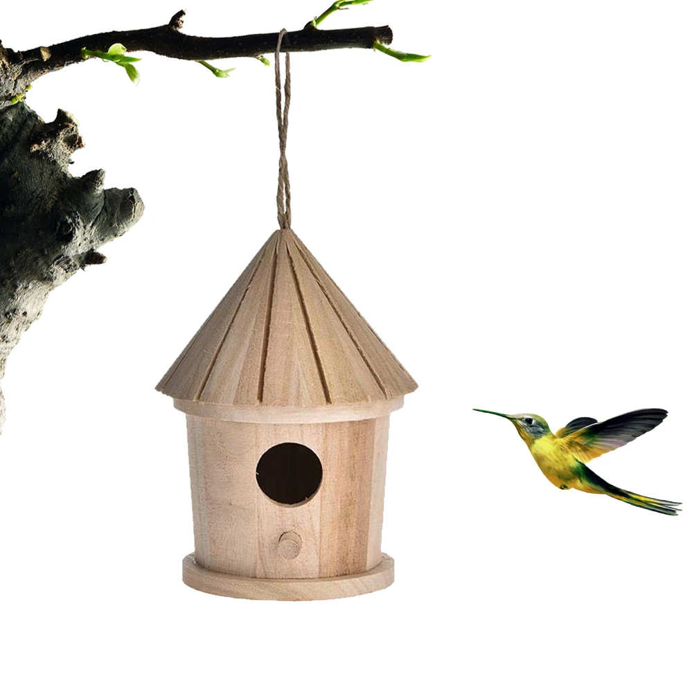 

Wooden Bird Nest Hanging Bird House Natural Wooden Bird Cage Resting Place for Birds