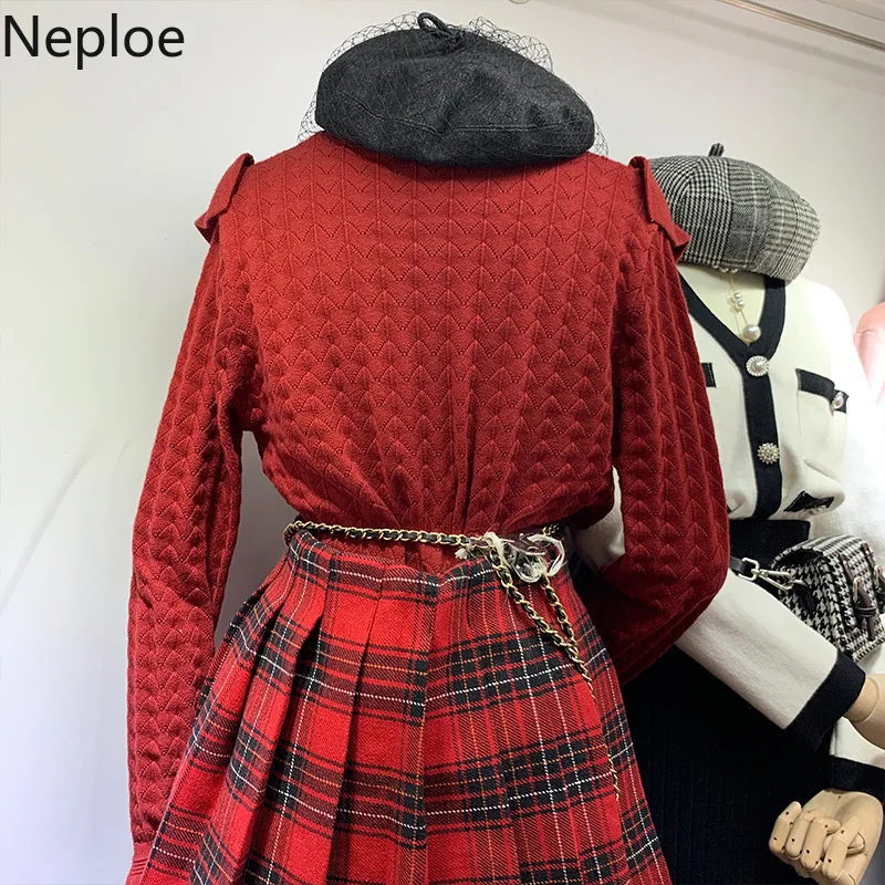 Neploe V образным вырезом с длинным рукавом вязаный однобортный Pull Femme пальто осень