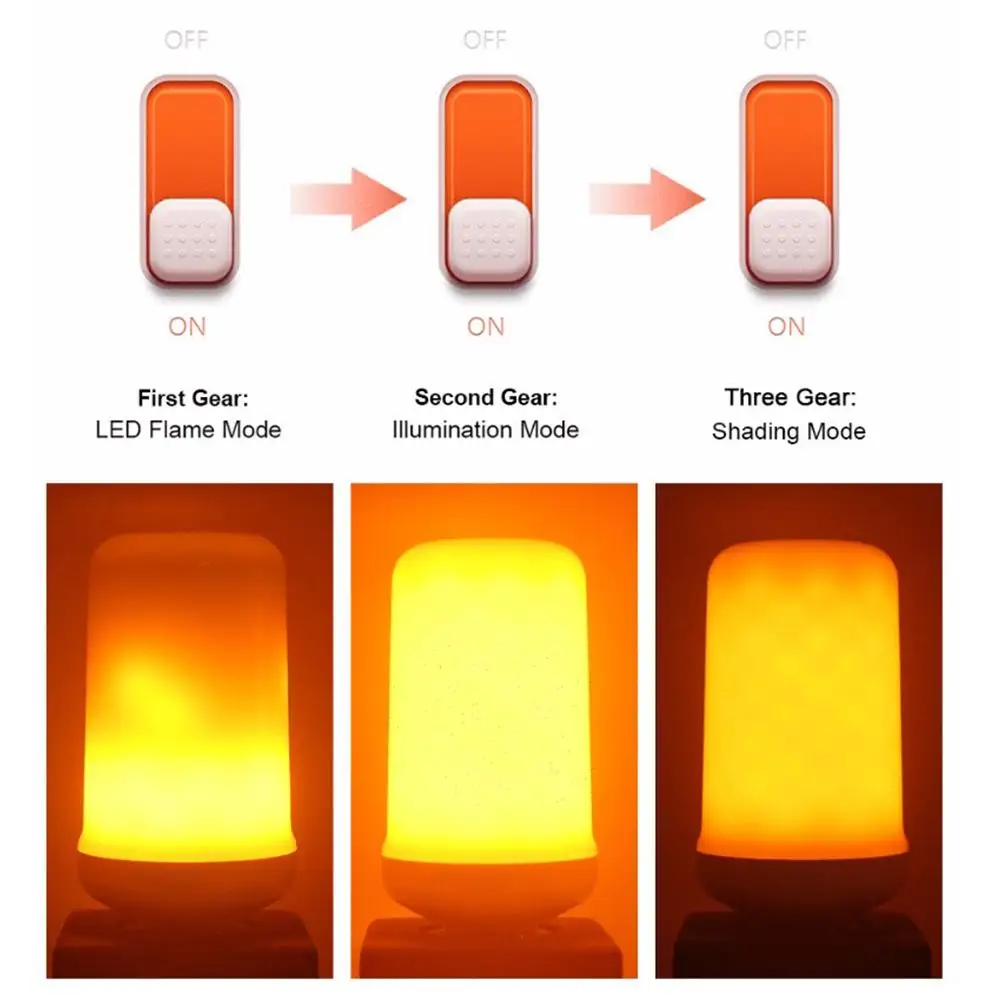 E27 большой светодиодный светильник с имитацией пламени 3 режима + гравитационный