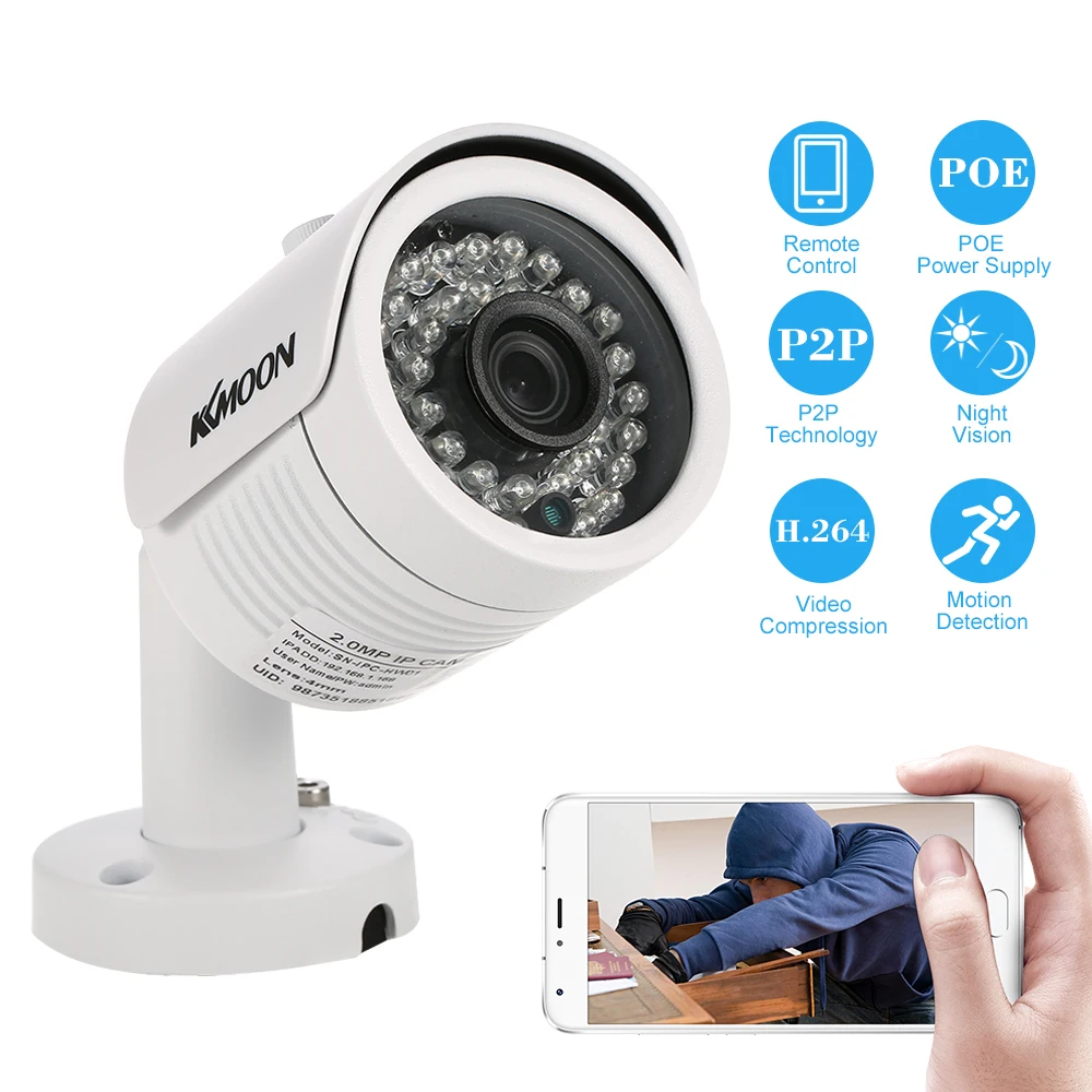 KKmoon 1080P HD POE ip-камера 2.0MP 4 мм 1/2.9 для Sony CMOS H.264 P2P Onvif 36 ИК светодиодов ночного видения