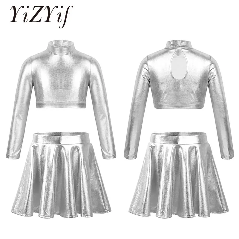 

New Modern Dance Skirt for Girls Ballroom Jazz Dancing Dress Children Soft Metallic Tops and A-Line Mini Short Skirts