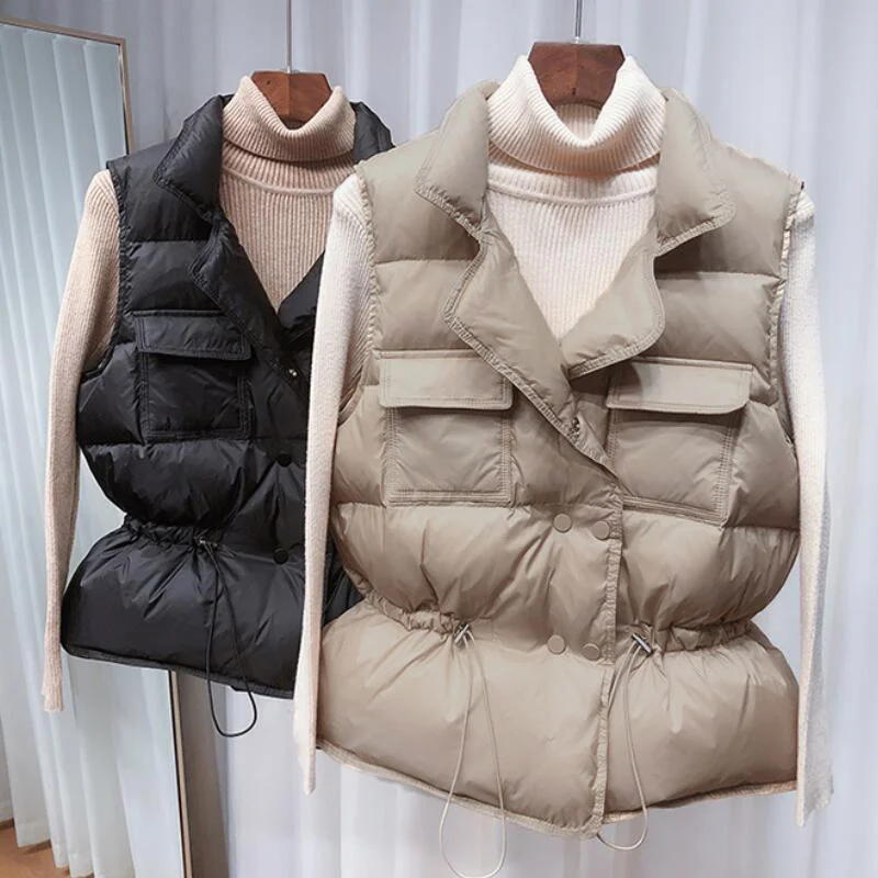 

Winter Down Vest Women Short Vest Windbreaker Lightweight Coat Warm Waistcoat Female White Duck Down Coat Sleeveless Jacket