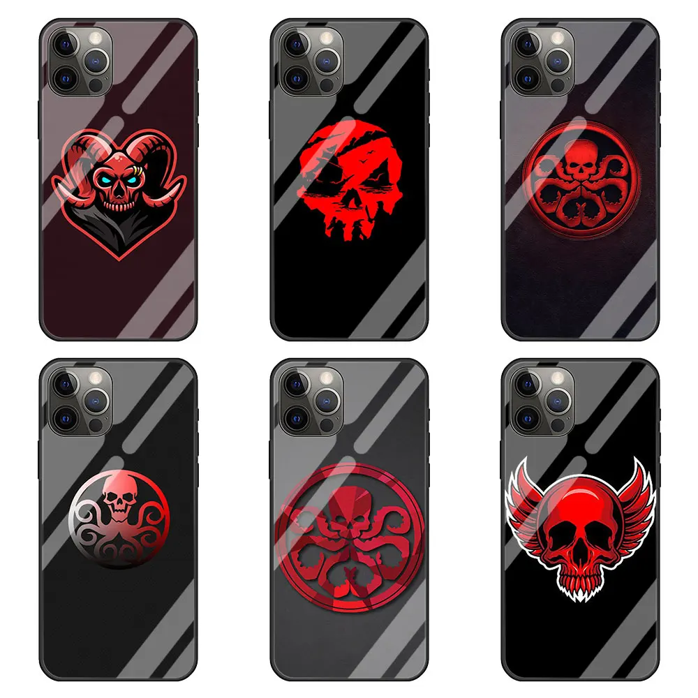 

Red Skull Logo Glass Phone Case For iPhone 13 Pro Max 12 Mini 11 SE 2020 6 6S 7 8 Plus XS X XR Cover Smartphone Fundas Coque
