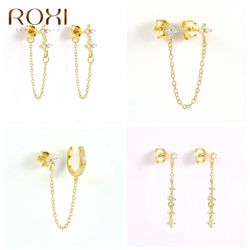 

ROXI 925 Sterling Silver Women'S Chain Earrings 2021 Huggie Ear Piercing Stud Earrings Jewelry Accessories Boucle Oreille Femme