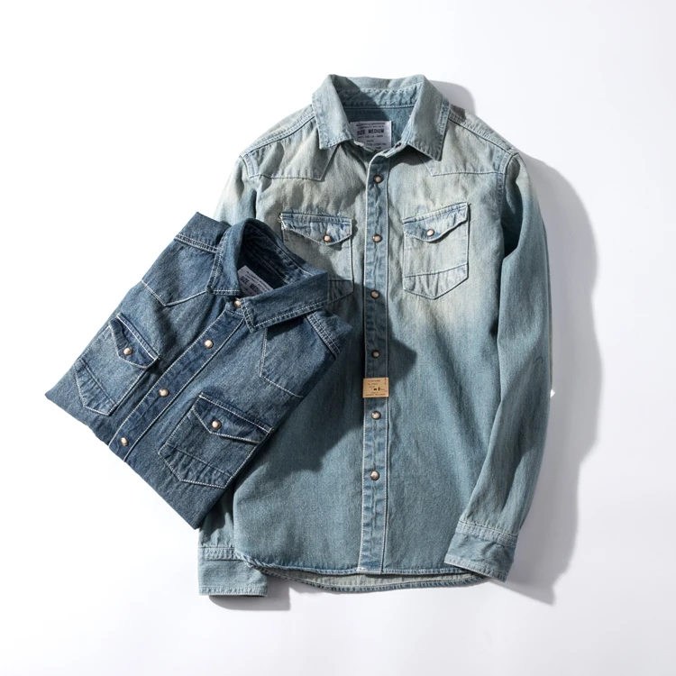 Рубашка мужская джинсовая однобортная свободного покроя модная винтажная