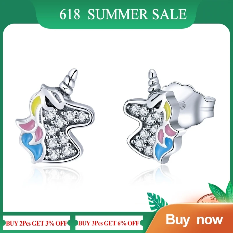 Bamoer ослепительные серьги гвоздики в виде единорога с эффектом памяти серебро для