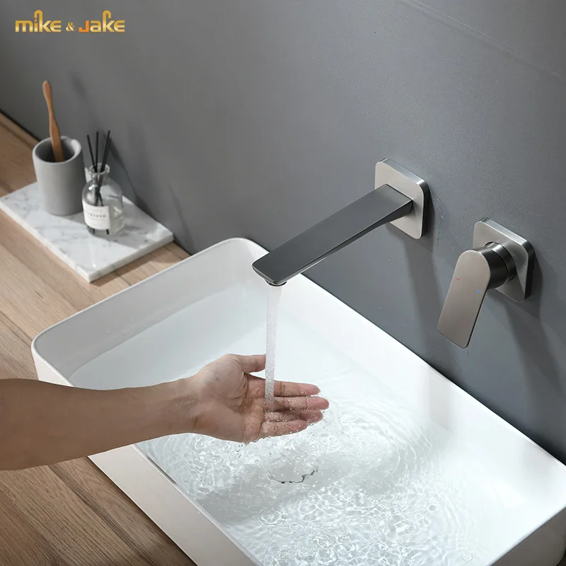 Настенный смеситель для ванной комнаты матовый серый скрытый настенный горячей